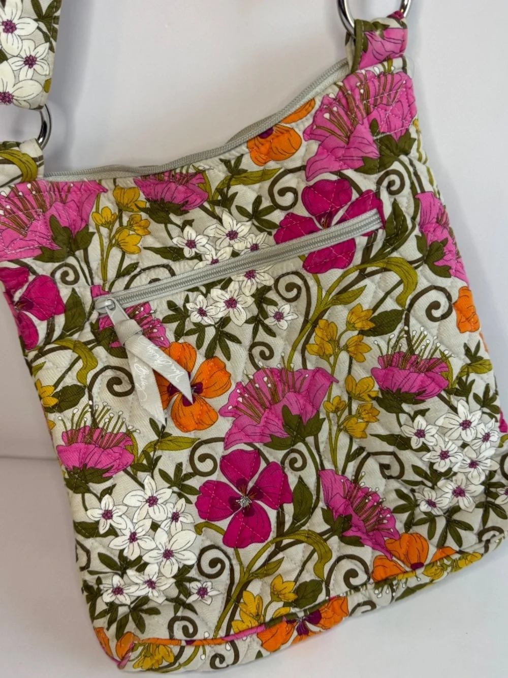 Vera Bradley Tea Garden Crossbody Hipster Purse Pink Orange Gray Floral